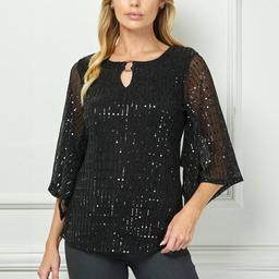 Womens Sara Michelle 3/4 Sleeve Moonlight Sequin Blouse