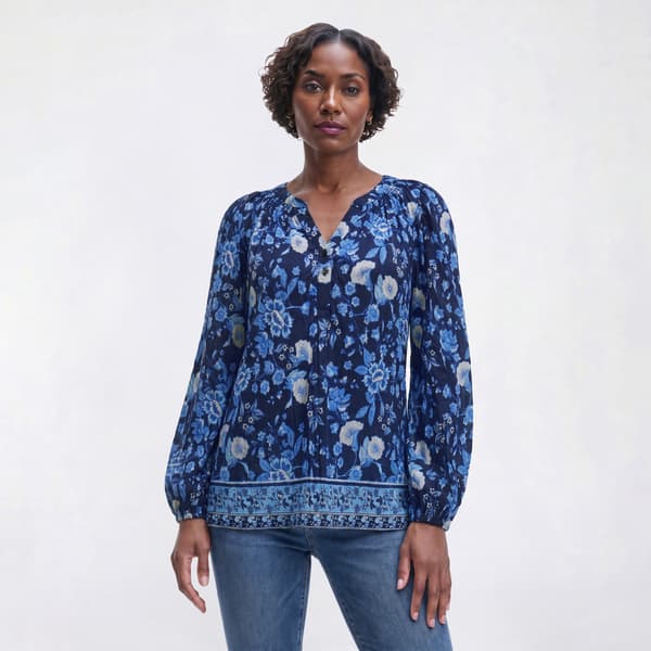 Womens Absolutely Famous Long Balloon Sleeve Henley Blouse