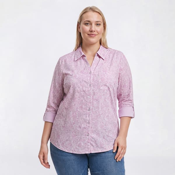 Plus Size Emily Daniels 3/4 Roll Tab Sleeve Paisley Button Down - image 