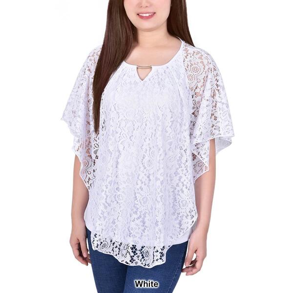 Petite NY Collection Lace Poncho Blouse