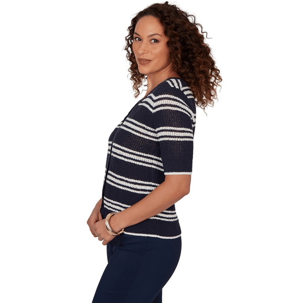 Petite Emaline Summer In The City Stripe Elbow Sleeve Cardigan