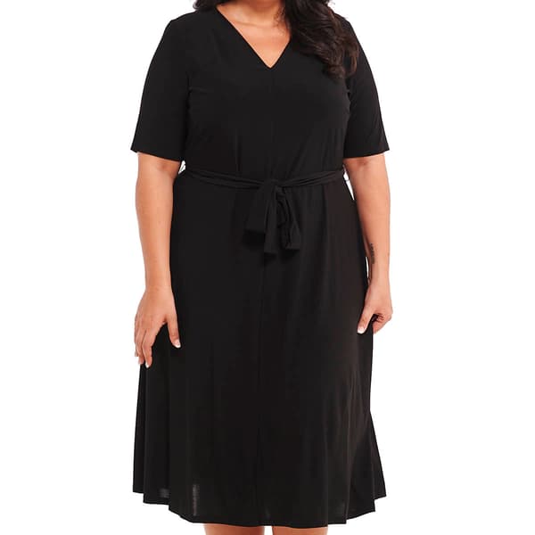 Plus Size MSK Solid Elbow Sleeve Surplus Midi Dress