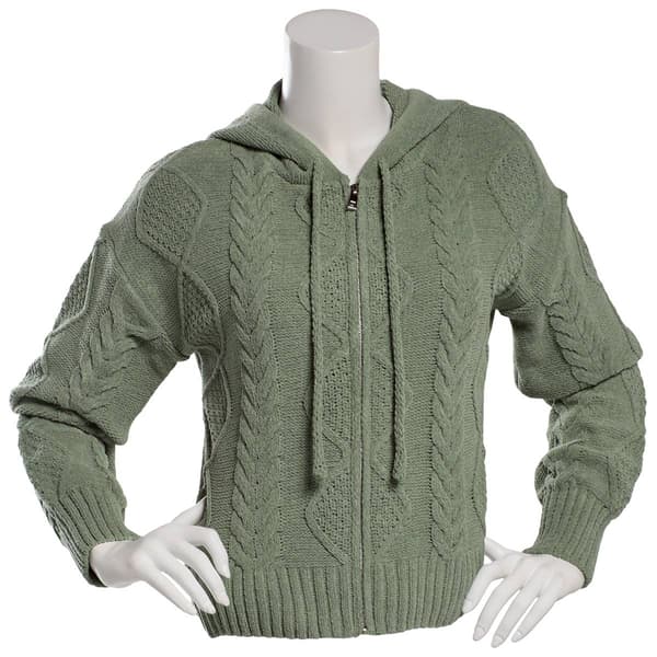 Juniors Pink Rose Matte Chenille Cable Zip Front Hoodie - image 