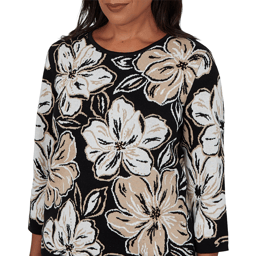 Womens Alfred Dunner Cityscape 3/4 Sleeve Large Floral Sweater