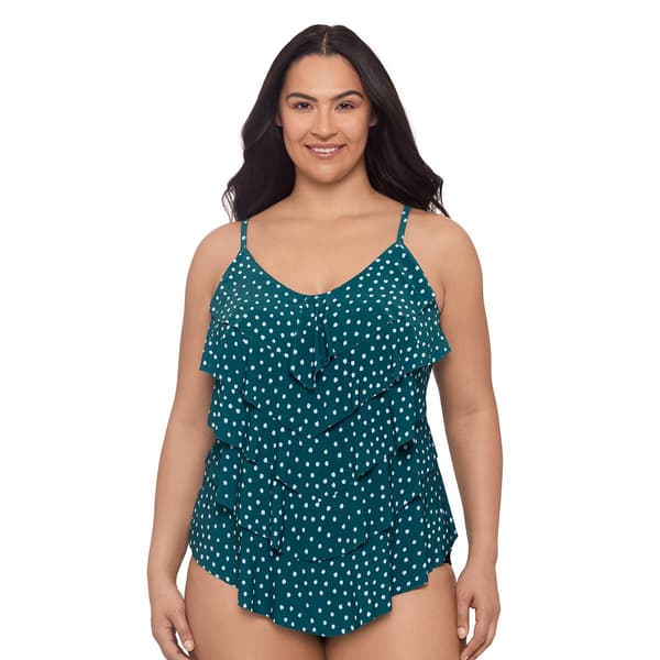 Plus Size TrimShaper Sea Stone Rachel Tankini Swim Top - image 