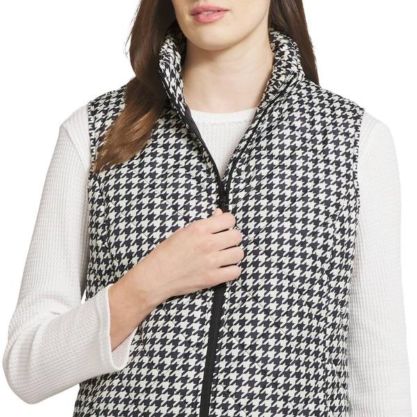 Womens LANDS’ END® Black Houndstooth Mock Neck Zip-Up Puffer Vest