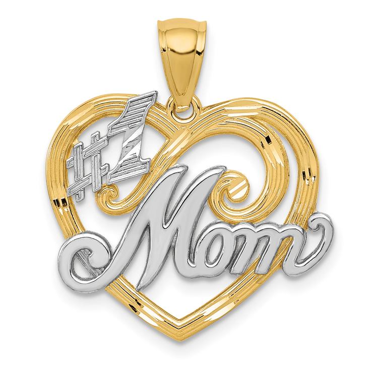 Gold Classics(tm) 14kt. Gold &  Rhodium #1 MOM Heart Pendant