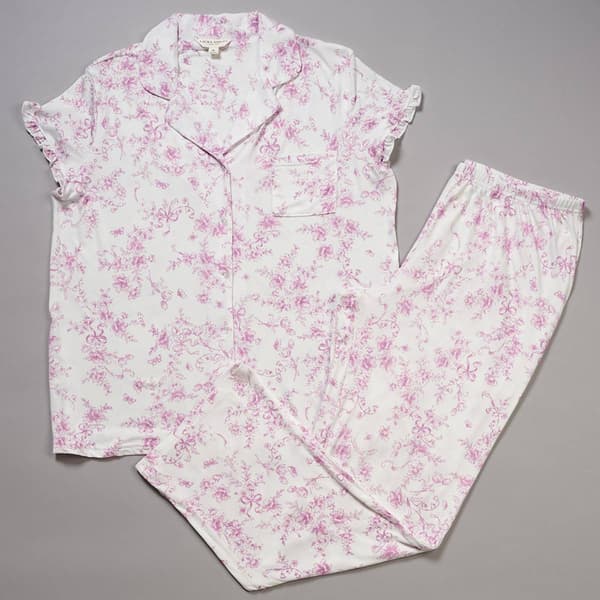 Womens Laura Ashley(R) Short Sleeve Bow Toile Pajama Set - image 