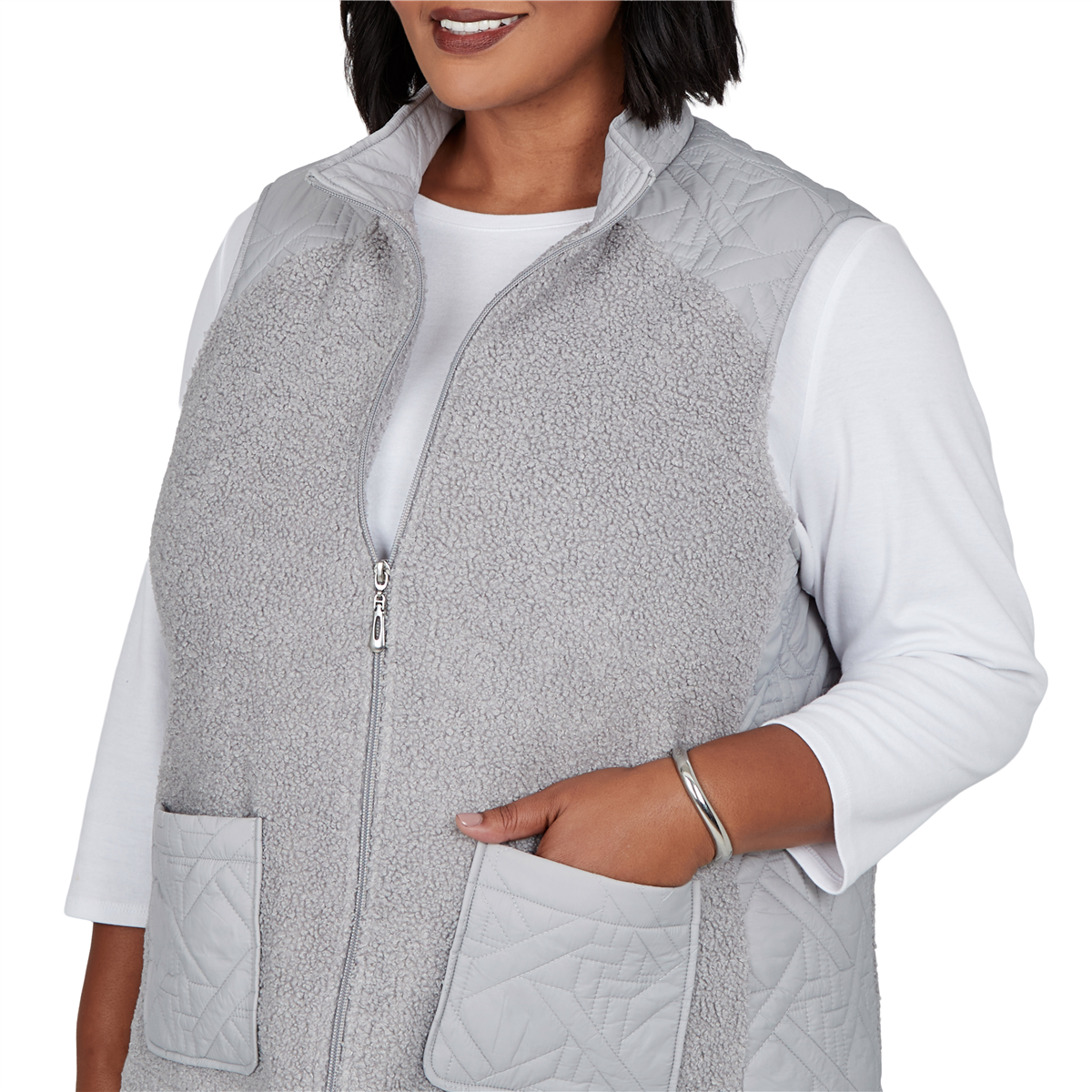 Plus Size Alfred Dunner Vail Sherpa Quilted Zip-Front Vest
