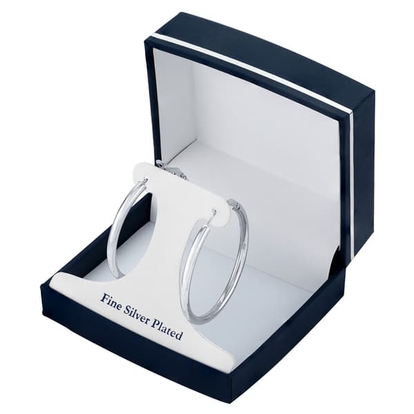 Fine Silver Plated 39mm Hi-Polished Tube Hoop Click-Top Earrings