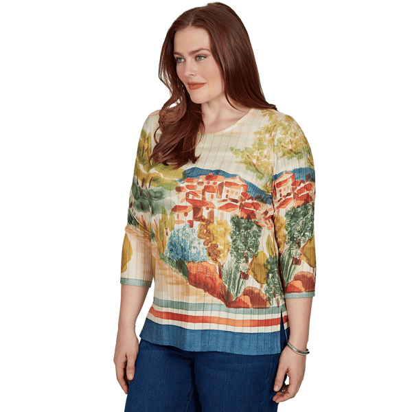 Womens Alfred Dunner Tuscany Tuscan Landscape Scenic Blouse