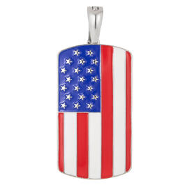 Wearable Art Antique Silver-Tone American Flag Enhancer Pendant