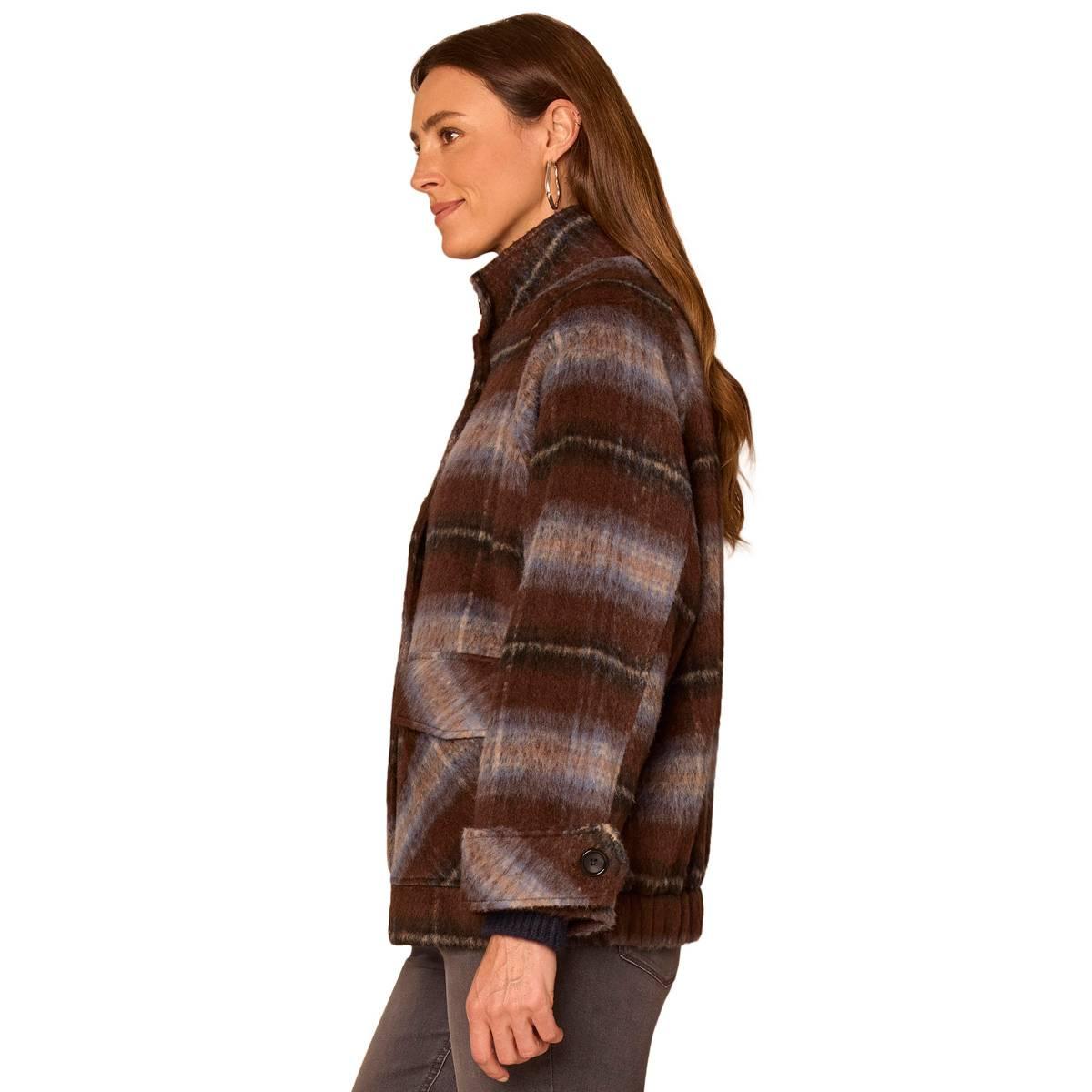 Womens Democracy Plaid Button Front Jacket