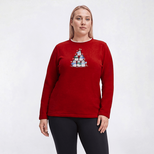 Plus Size Bonnie Evans Long Sleeve Snowman Fleece Sweater