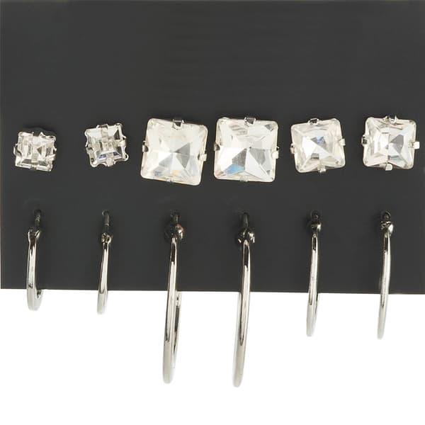 Ashley Silver Plated Earrings w/ Faceted Graduated Stones & Hoops - image 