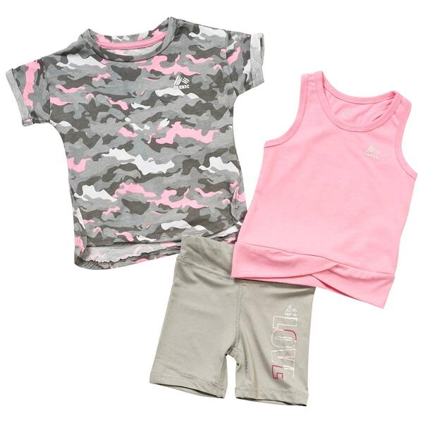 Toddler Girl RBX 3pc. Camo Tee/Solid Tank & Love Bike Shorts Set - image 