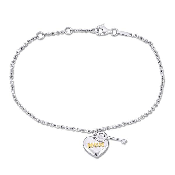 Silver White and 18kt. Gold Plated Mom Charm Bracelet - image 