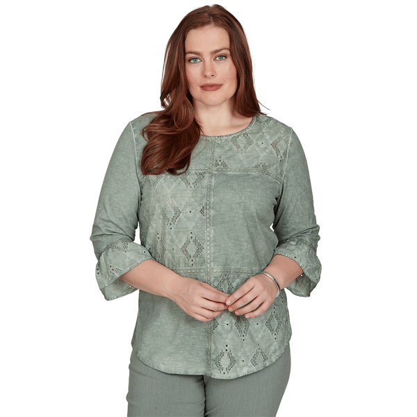 Womens Alfred Dunner Provence Flounce Sleeve Patchwork Blouse