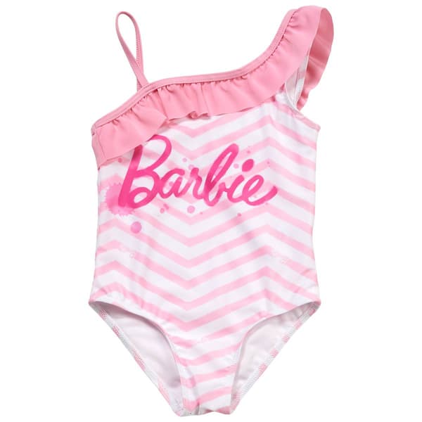 Girls (4-6x) Barbie Ruffle One Piece Chevron Swimsuit