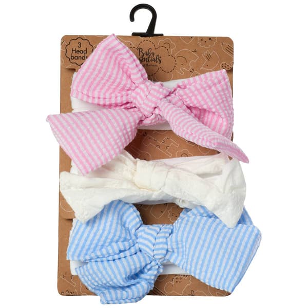 Baby Girl Baby Essentials(R) 3pk. Seersucker Stripe Bow Headbands - image 