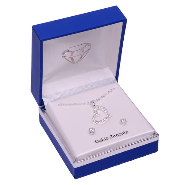 Silver-Tone CZ Heart Pendant & Earring Set - image 
