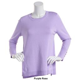 Womens Retrology Crew Neck Button Sleeve Side Slit Sweater
