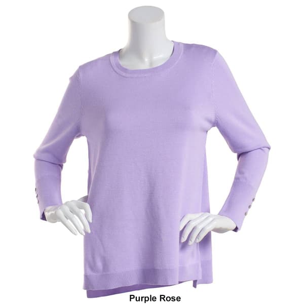 Womens Retrology Crew Neck Button Sleeve Side Slit Sweater
