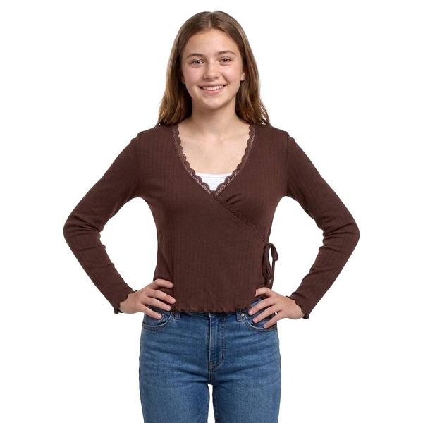Juniors Madden Girl Rib Lace Trim Side Tie Wrap Top - image 