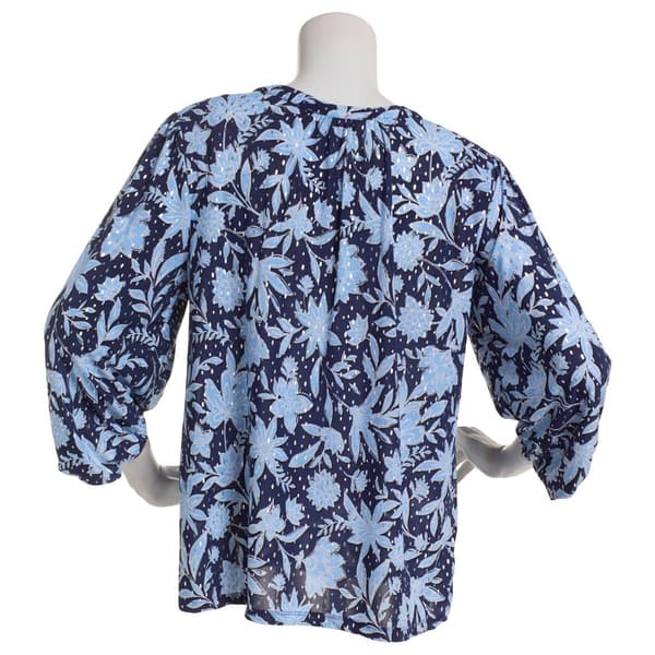 Plus Size Emily Daniels 3/4 Sleeve Split Neck Floral Blouse