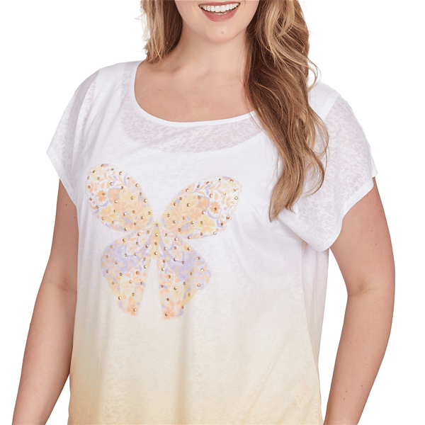 Plus Size Hearts of Palm Peachy Keen Butterfly Rhinestone Tee