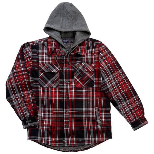 Mens Smith''s Sherpa Lined Flannel Shirt Jacket - Black/Red