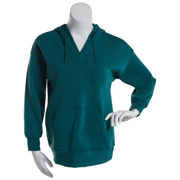 Juniors No Comment Oversize Rib V-Neck Hooded Sweatshirt - image 