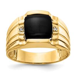 Mens Gentlemens Classics&#40;tm&#41; 14kt. Gold Onyx Diamond Textured Ring
