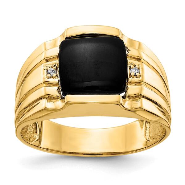 Mens Gentlemens Classics&#40;tm&#41; 14kt. Gold Onyx Diamond Textured Ring - image 