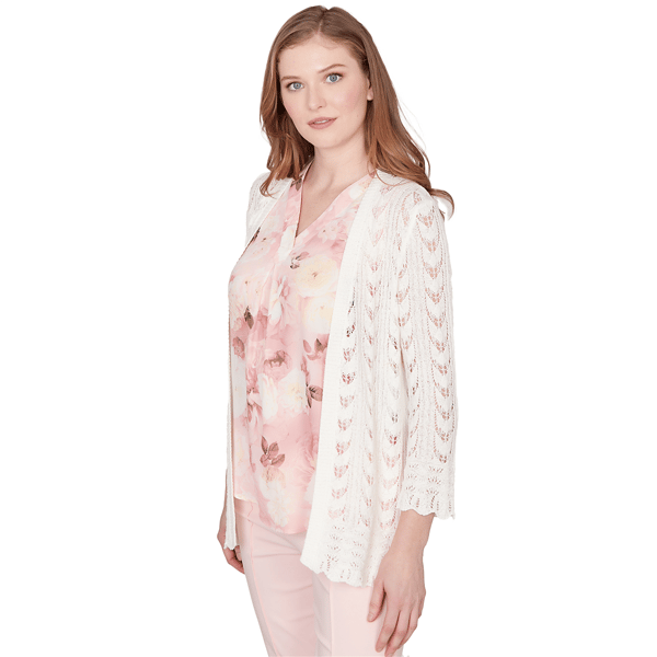 Womens Emaline Enchanted Bloom 3/4 Sleeve Pointelle Cardigan