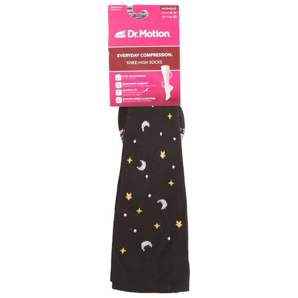 Womens Dr. Motion Moons Black Compression Knee High Socks - image 