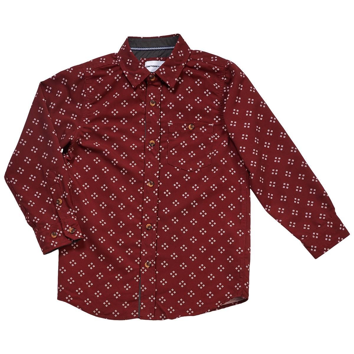 Boys (4-7) Distortion Long Sleeve Button Down Shirt - Burgundy