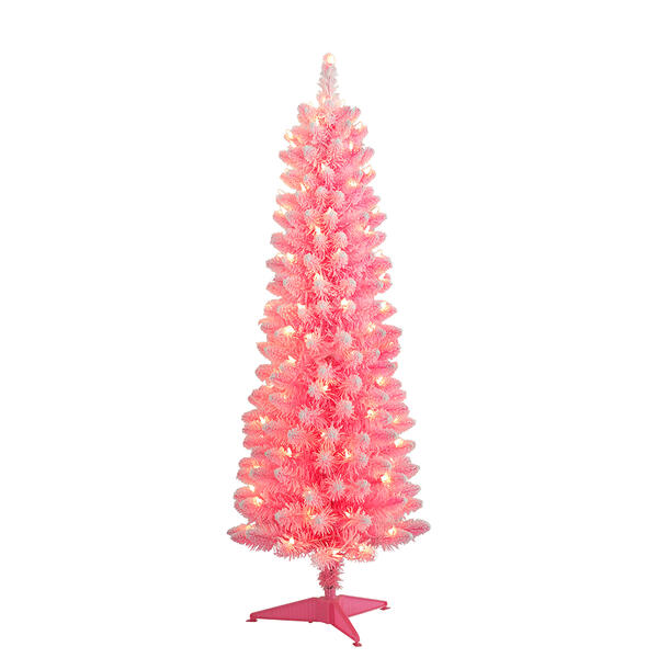 Puleo International Pre-Lit 4.5ft. Pink Pencil Christmas Tree - image 