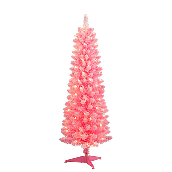 Puleo International Pre-Lit 4.5ft. Pink Pencil Christmas Tree