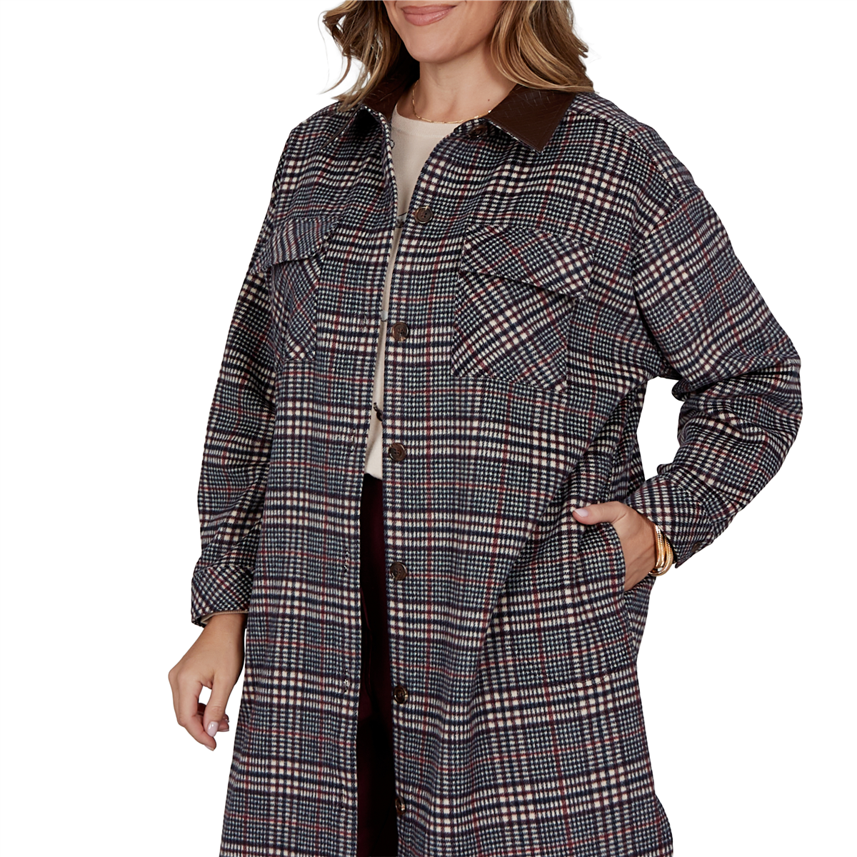 Plus Size Ruby Rd. English Countryside Collared Plaid Coatigan