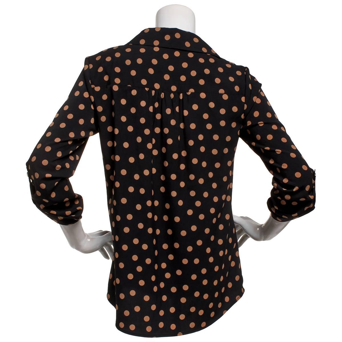 Womens AK Anne Klein 3/4 Sleeve Dot Split Neck Blouse