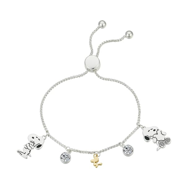 Shine Snoopy and Woodstock Cubic Zirconia Bolo Bracelet - image 