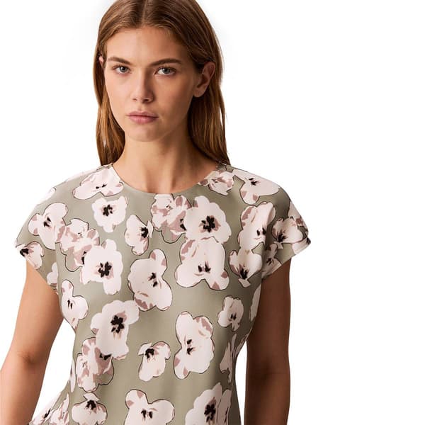 Womens Calvin Klein Cap Sleeve Buttercup Floral Blouse
