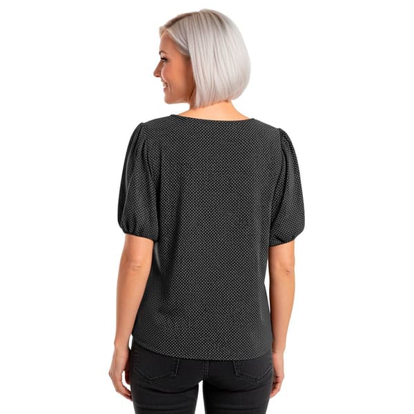 Womens Adrianna Papell Short Bubble Sleeve Dot Blouse