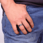 Mens Lynx Stainless Steel Ring with Crushed Titanium Stripe Inlay - image 2