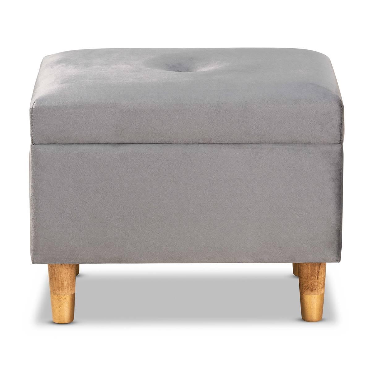 Baxton Studio Elias Grey Velvet Fabric & Wood Storage Ottoman