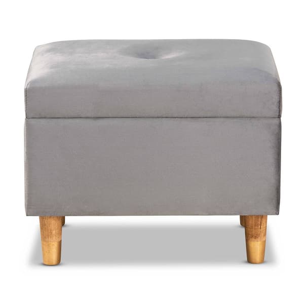 Baxton Studio Elias Grey Velvet Fabric & Wood Storage Ottoman