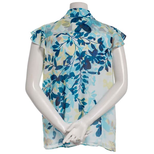 Womens Calvin Klein Ruffle Cap Sleeve Branch Leaf Blouse