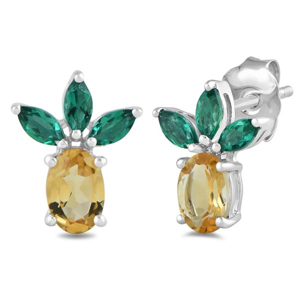 Gemstone Classics(tm) Created Emerald Citrine Pineapple Earrings - image 