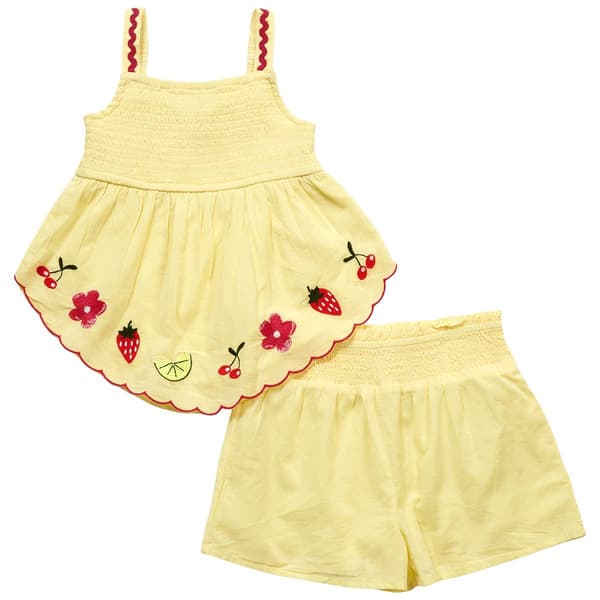 Girls (4-6x) Kiwi Floral/Fruit Smocked Top w/ Shorts Set - image 
